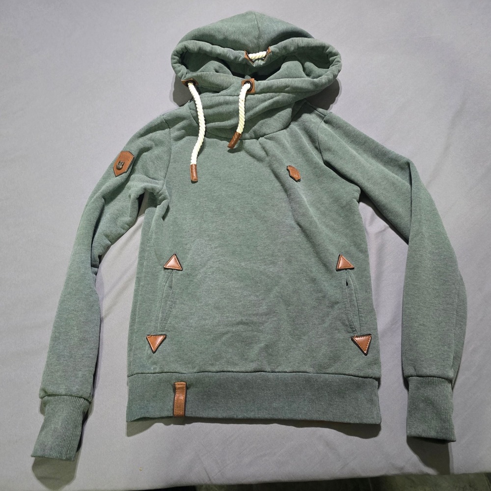 FLAWS Naketano Hoodie Mens Small Green Brave New Word Shawl Neck